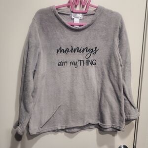 Gray Long Sleeve Tee with Casual Slogan